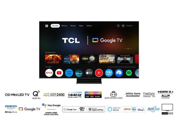 TCL 75"C765 QD-Mini LED 4K TVHDR 2400 nits; QLED PRO;ONKYO 2.1ch; 144Hz VRR; Google TV - Image 2