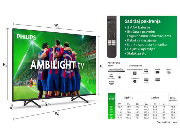 Philips 75"PUS8319 4K Titan TVAmbilight s 3 strane; HDMI 2.1Pixel Precise Ultra HD; Dolby Atmos - Image 10