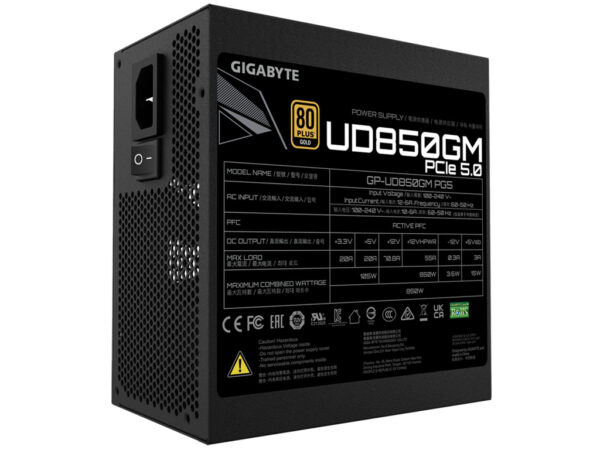 Gigabyte PSU 850W PCIe 5.0;Gold Modular; 1xMB, 2xCPU;1xPCIe 5.0, 4xPCIe, 8xSATA - Image 2