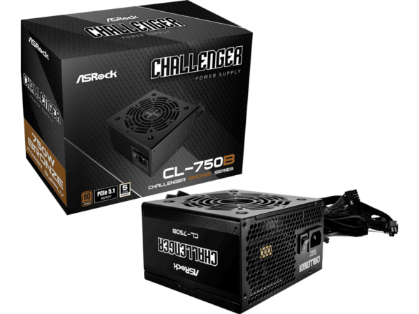 ASROCK PSU 750W, CL-750BChallenger,12cm fan,80+ BronzePCIe 5.1 Ready, 24pin Sleeved